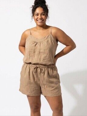 State Of Day Tan Linen-Blend Cami And Short Set - Lounge